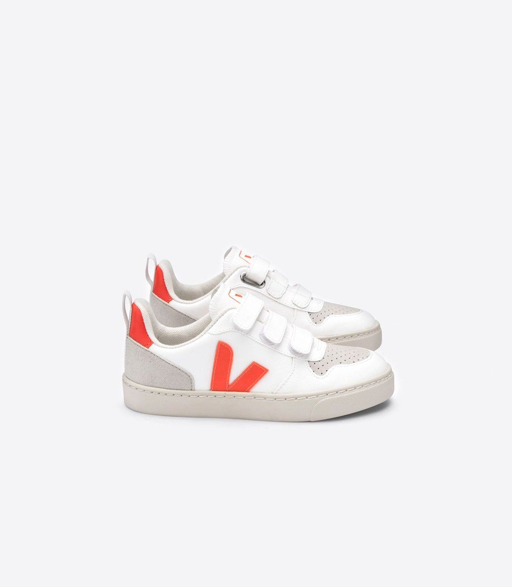 Tenis Veja Niños - V-10 Velcro Cwl - Blancos/Naranjas - 185SVLAKN